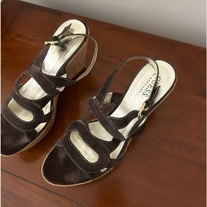 Brown suede wedge heels, barely worn, excellent condition $20